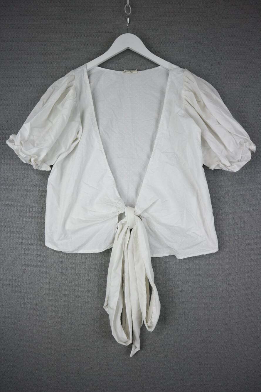 Nooks White Tie Front Puff Sleeve Blouse Size OS